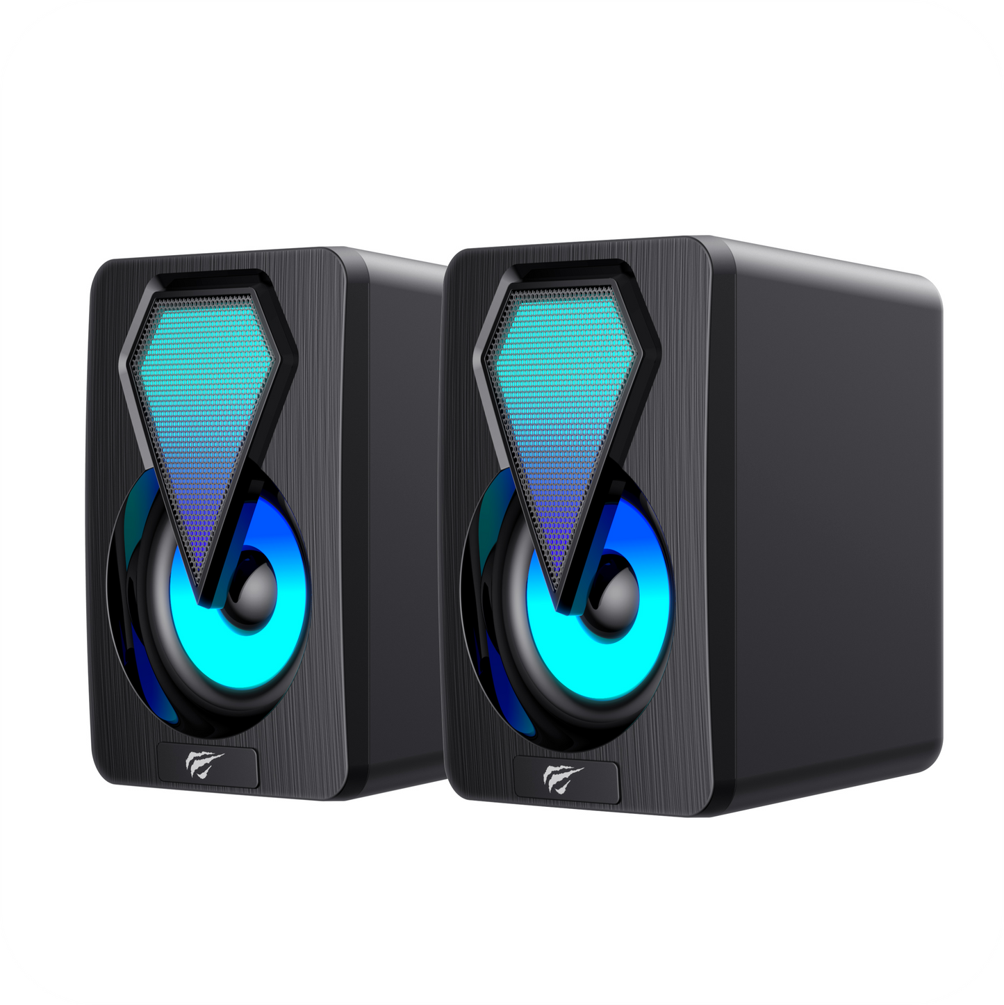 altavoces gamer negros con detalles de iluminacion azules