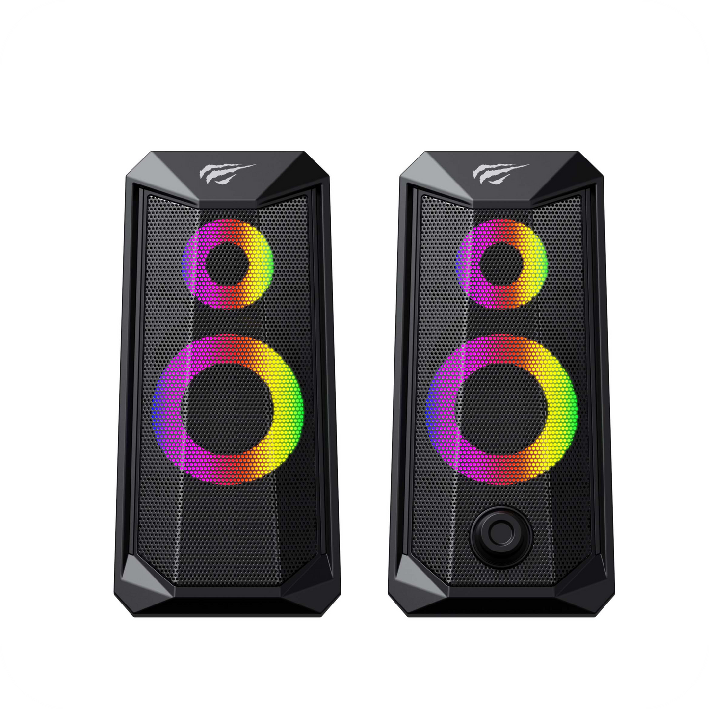 altavoces gaming negros con iluminación RGB