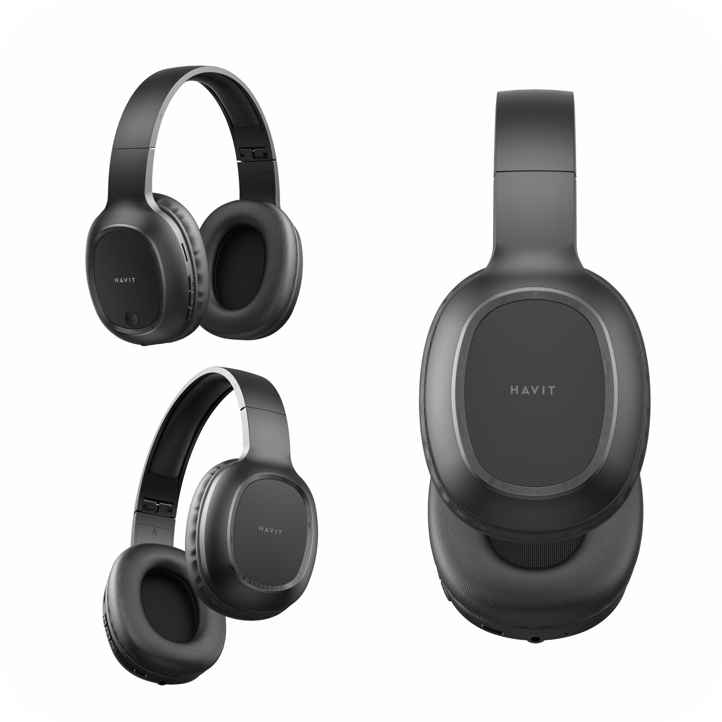 angulos de audifonos havit negros inalambricos