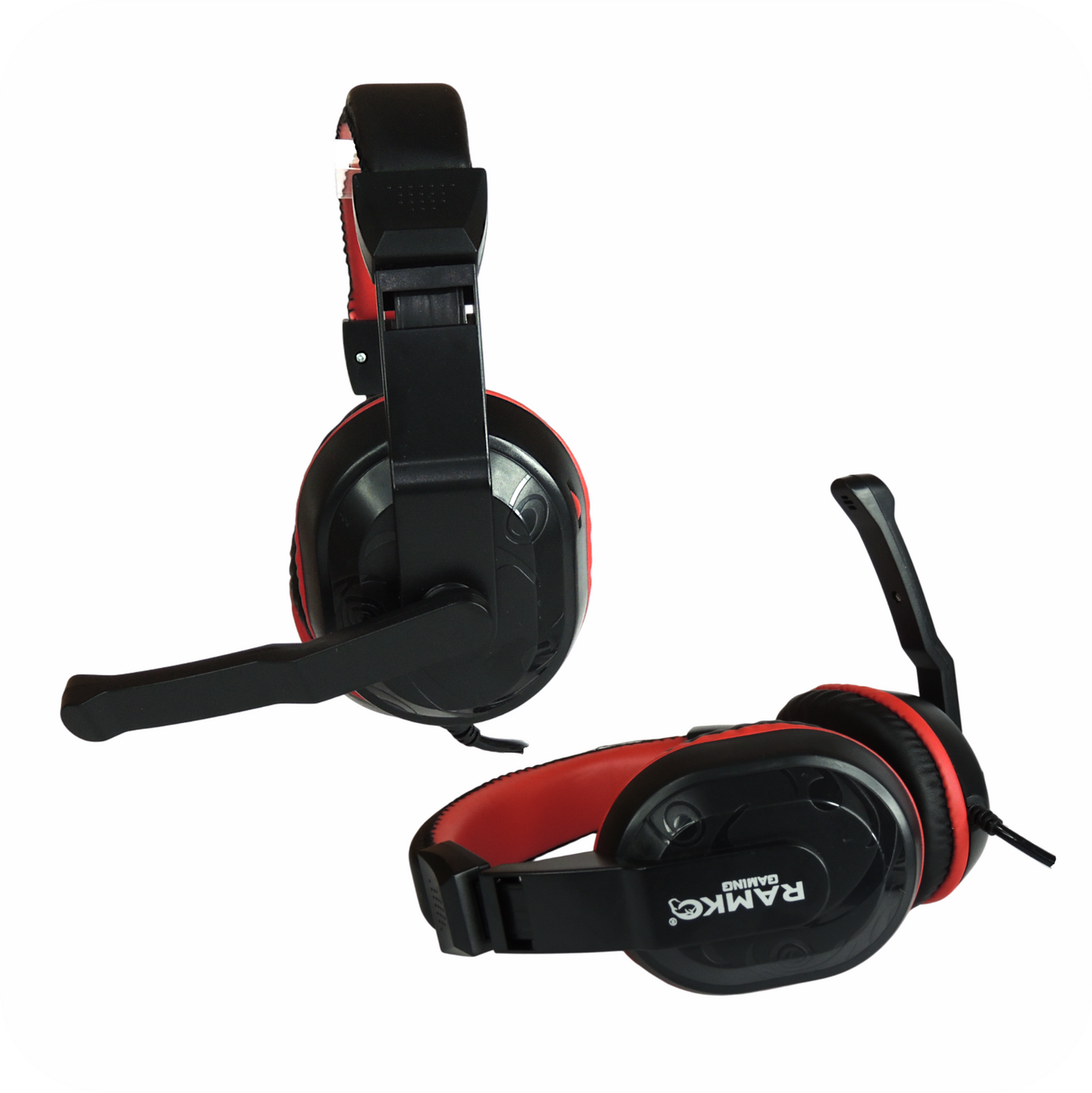 audifonos gaming ramko negros con detalles rojos y micrófono ajustable