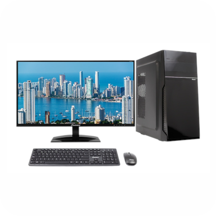 computador de escritorio Janus con torre, monitor, mouse y teclado