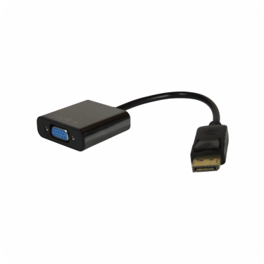 convertidor de displayport a vga de color negro en fondo blanco