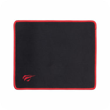 mouse pad negro rectangular con bordes y logo rojo