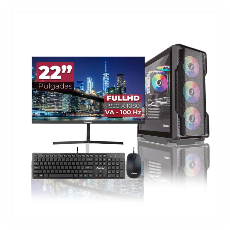 pc Gamer Janus con torre RGB, monitor de 22 ulgadas Full HD 100Hz, teclado y mouse incluidos
