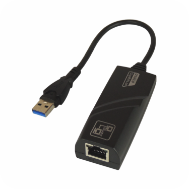 adaptador de red con puerto usb negro en superficie blanca 