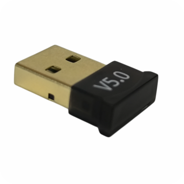 adaptador usb bluetooth negro con dorado en superficie blanca 