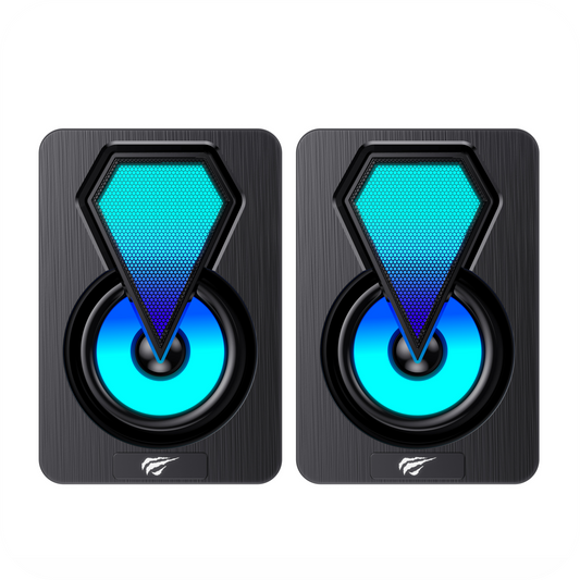 altavoces gamer  negros con iluminacion azul y diseño moderno