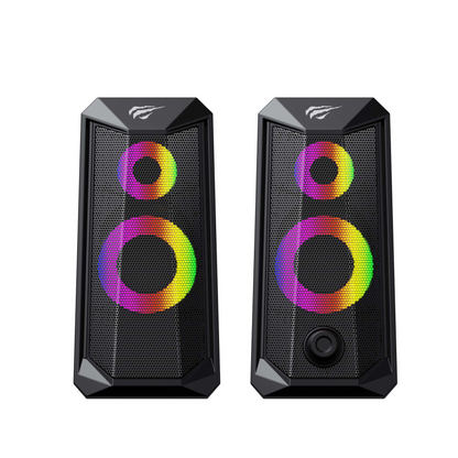 altavoces gaming negros con iluminación RGB
