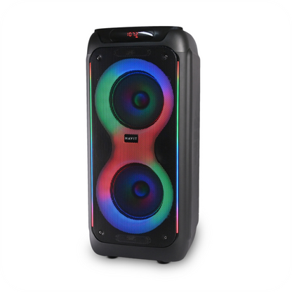 altavoz  negro portatil con luces led 