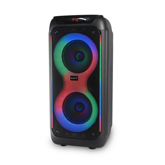 altavoz  negro portatil con luces led 