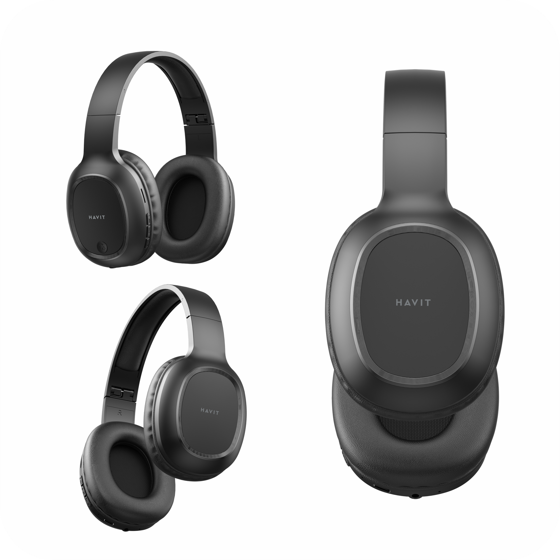 angulos de audifonos havit negros inalambricos  