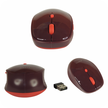 angulos de mouse inalámbrico ergonómico color rojo con diseño compacto y receptor USB