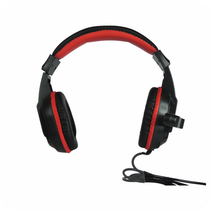 audfonos gamer negros con detalles rojos y microfoo 