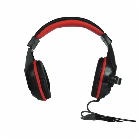 audfonos gamer negros con detalles rojos y microfoo 