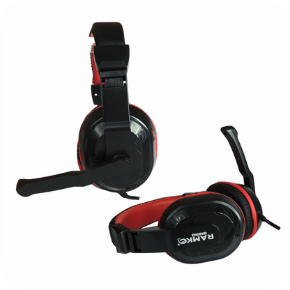 audifonos gaming ramko negros con detalles rojos y micrófono ajustable