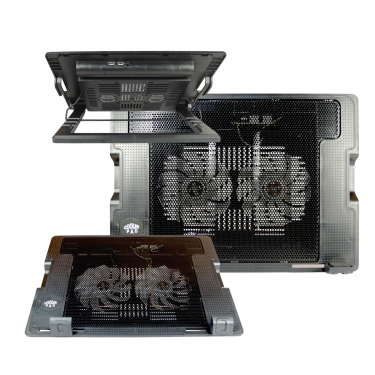 base refrigerante para laptop con doble ventilador y estructura ajustable Cooler Master, vista desde varios ángulos