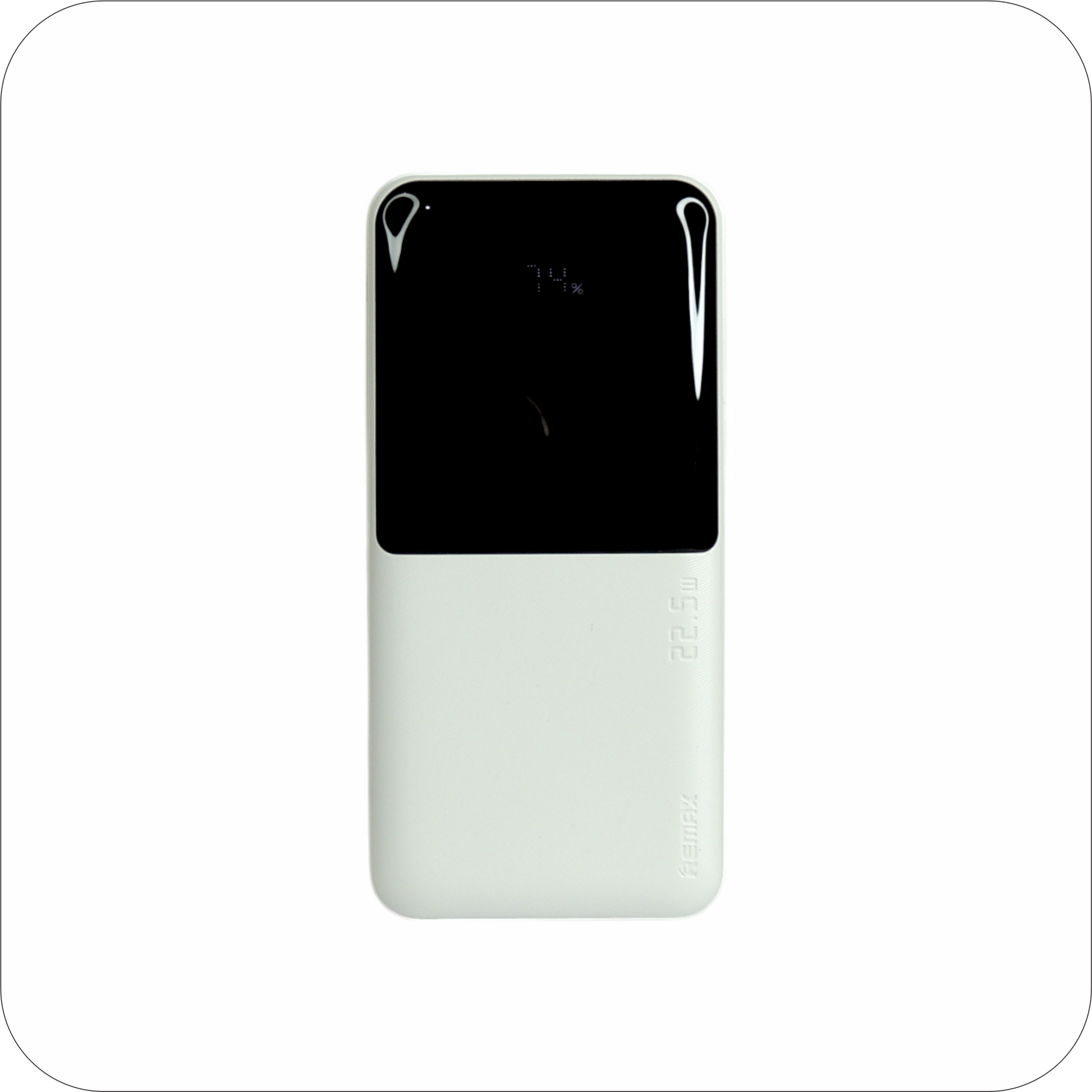  bateria portátil remax blanca con pantalla digital y carga rapida de 22.5 W