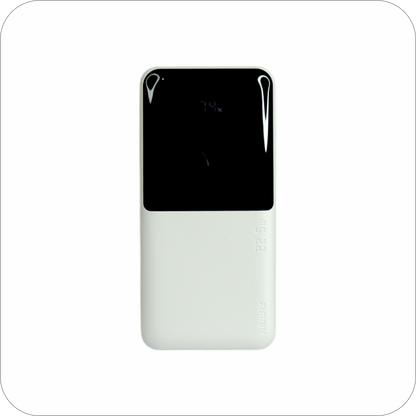  bateria portátil remax blanca con pantalla digital y carga rapida de 22.5 W