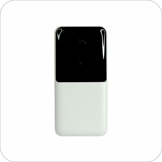  bateria portátil remax blanca con pantalla digital y carga rapida de 22.5 W