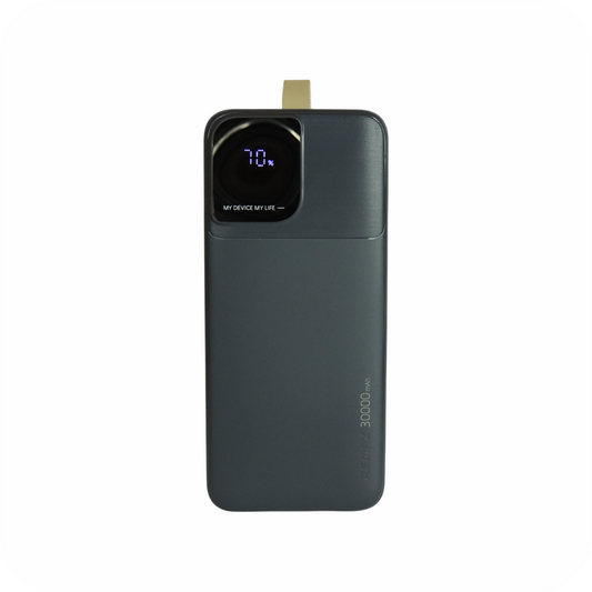 bateria portatil remax negra de 30000 mAh con indicador led