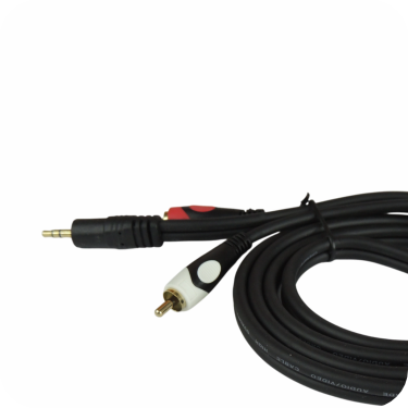 cable de audio con conector de 3.5mm y conexiones RCA en rojo y blanco enrollado