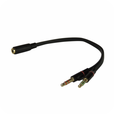 cable de audio con conector de 3.5mm y dos conectores de 1.4mm en color negro 