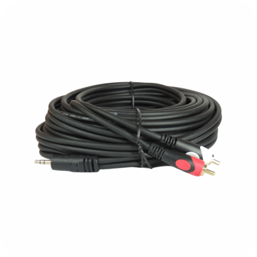 cable estéreo con conector de 3.5mm y conectores RCA en rojo y blanco