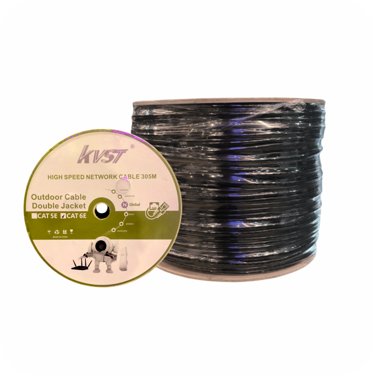 Cable Ethernet outdoor de doble jaqueta, 305 metros, enrollado en bobina, con etiqueta explicativa