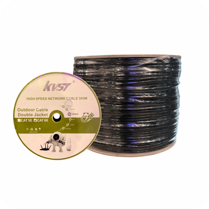 Cable Ethernet outdoor de doble jaqueta, 305 metros, enrollado en bobina, con etiqueta explicativa