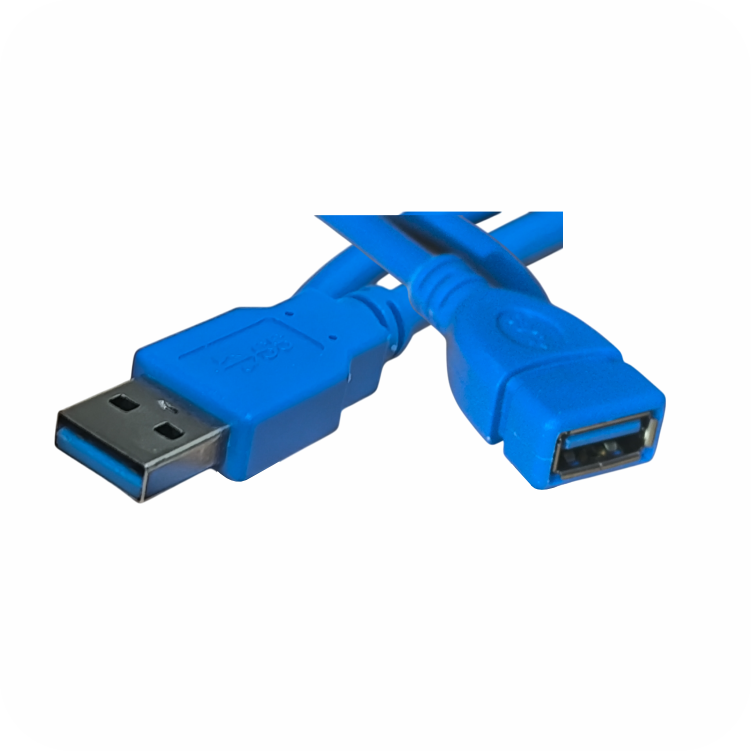 Cable de extensión USB 3.0 color azul con conector macho y hembra tipo A, ideal para ampliar la conexión de dispositivos