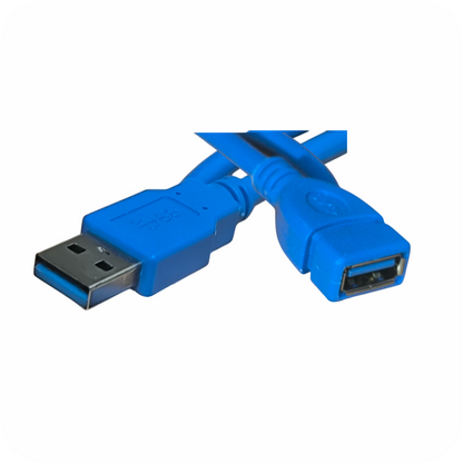 Cable de extensión USB 3.0 color azul con conector macho y hembra tipo A, ideal para ampliar la conexión de dispositivos