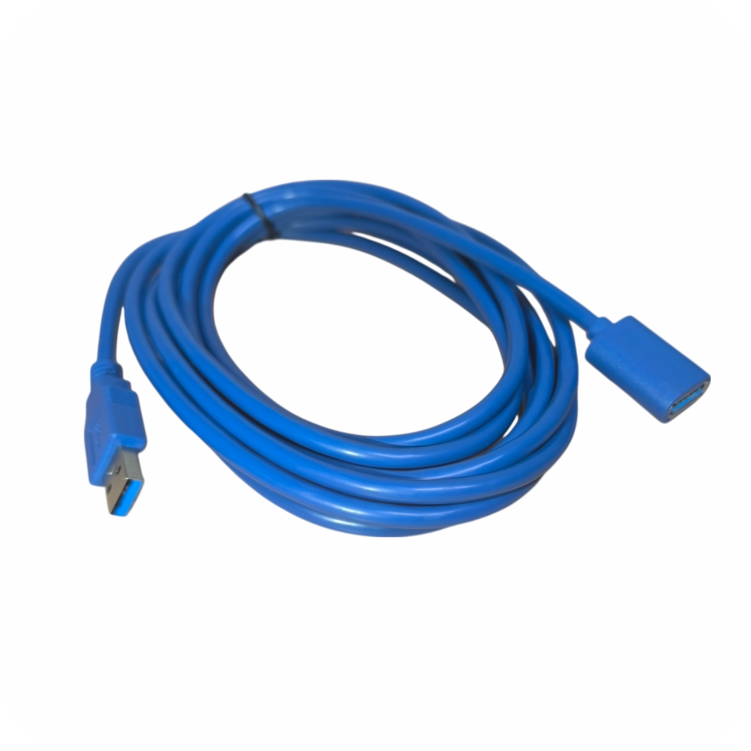 cable de extension usb azul enrollado