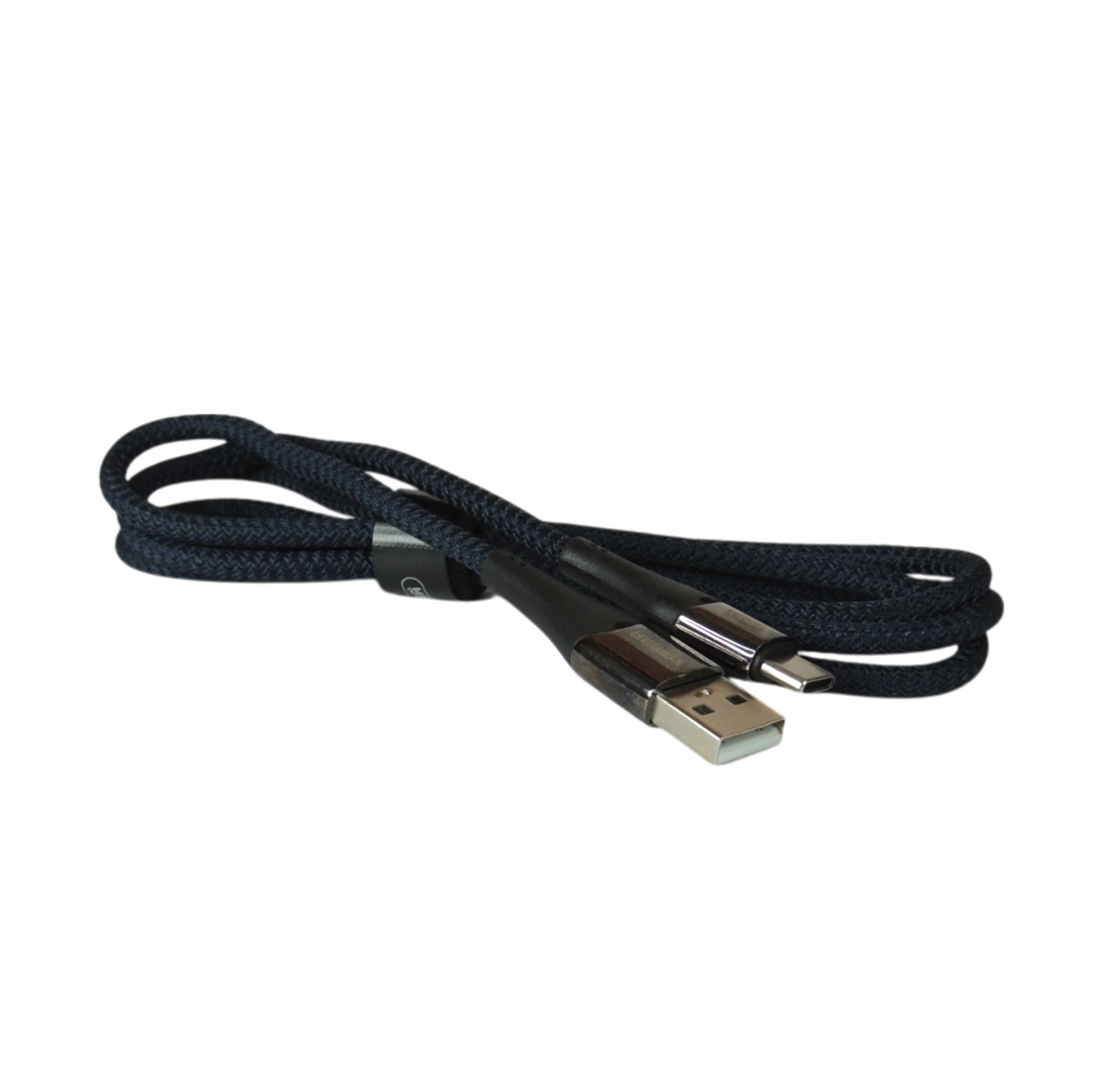 cable usb negro de material trenzado enrollado