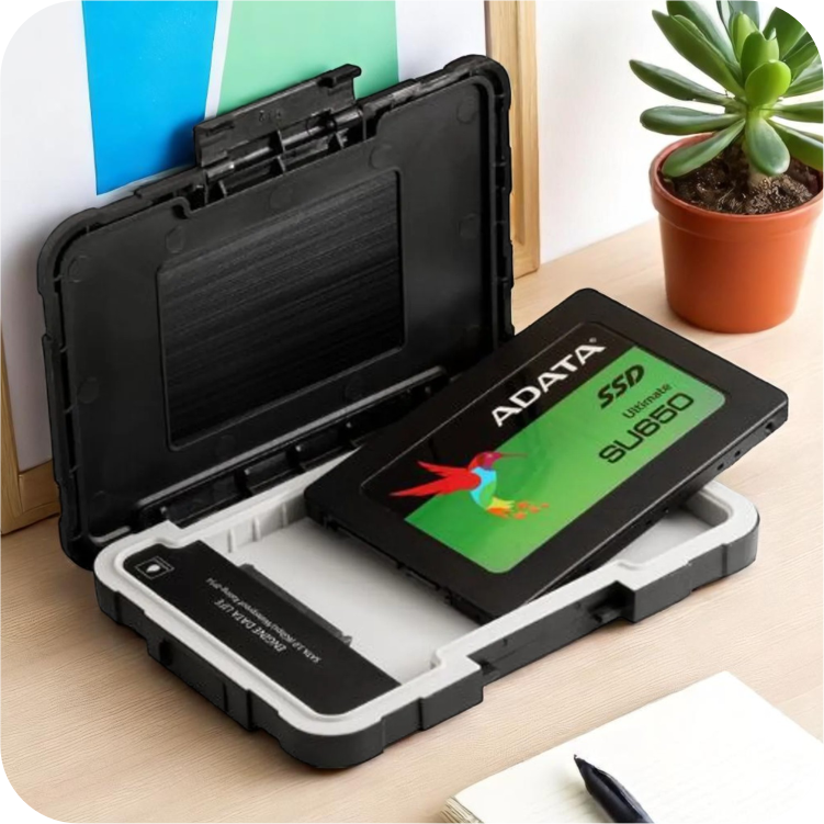 caja externa antigolpes ADATA en uso 