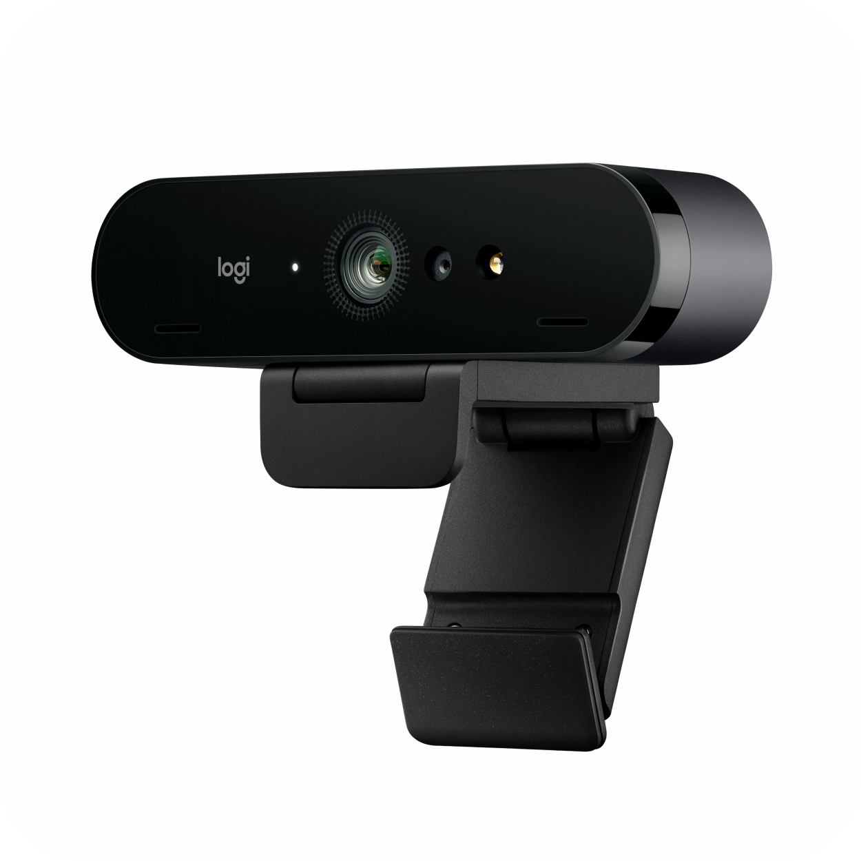 cámara web Logitech en posición, con soporte para montaje