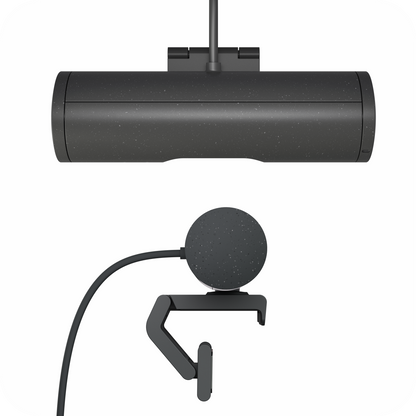 camara web Logitech con micrófono redondo y soporte