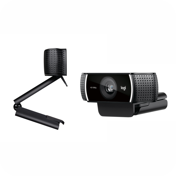 camara web Logitech HD 1080p y su soporte visible