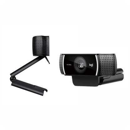 camara web Logitech HD 1080p y su soporte visible