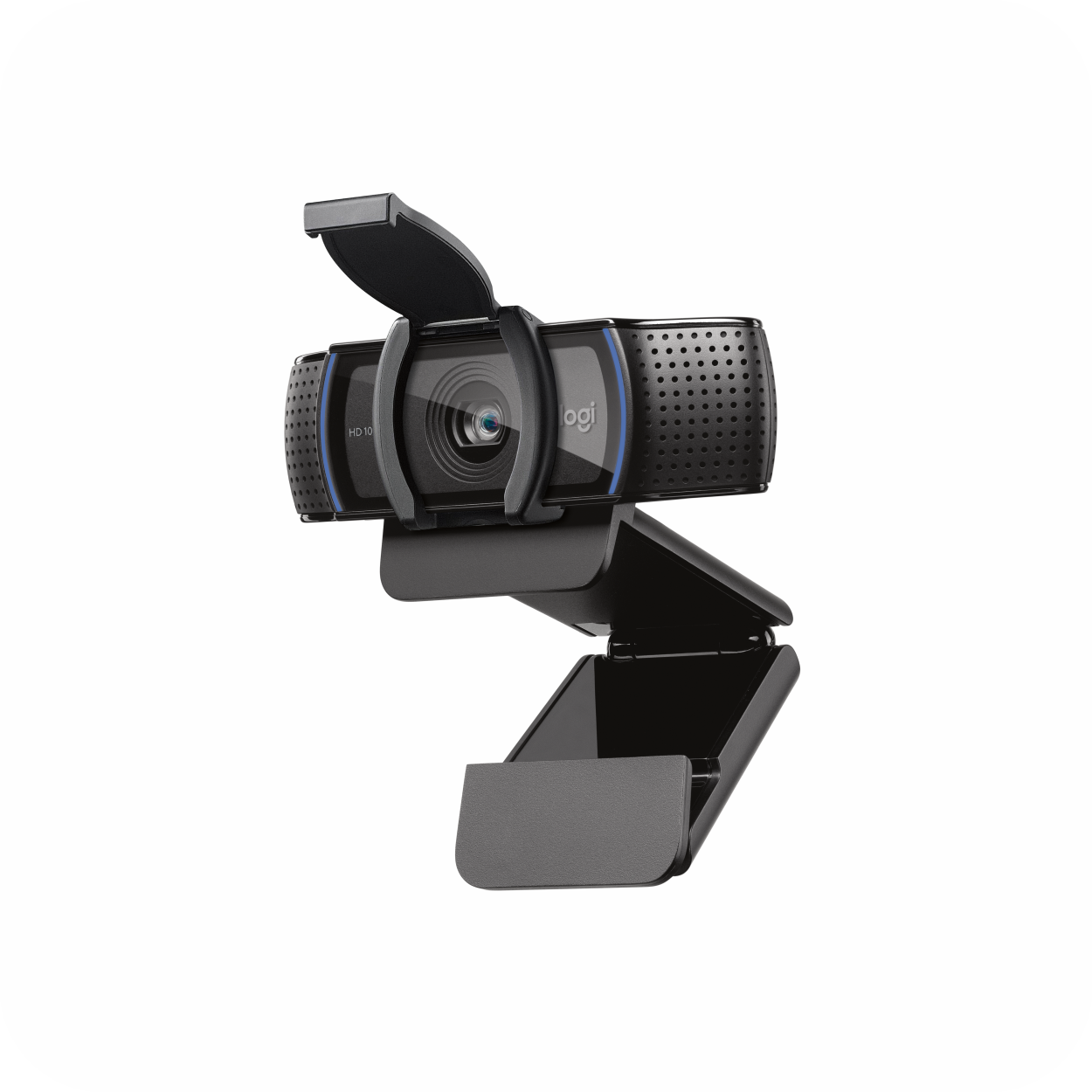 cámara web Logitech C920 en HD 1080p con micrófonos estéreo y tapa de privacidad, ideal para videollamadas profesionales.