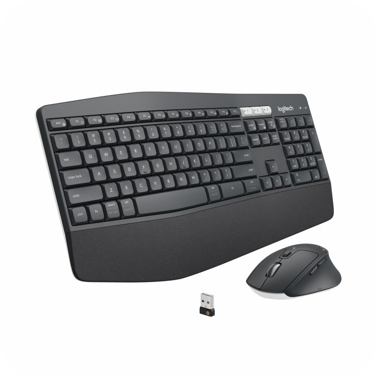 combo de teclado Logitech ergonómico y mouse inalámbrico, con receptor USB