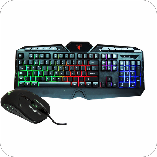 combo de teclado y mouse gaming negros  con retroiluminacion rgb 