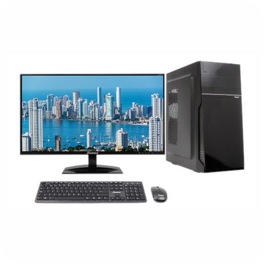computador de escritorio Janus con torre, monitor, mouse y teclado 