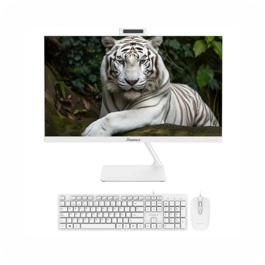 computador Janus todo en uno, color blanco con teclado y mouse
