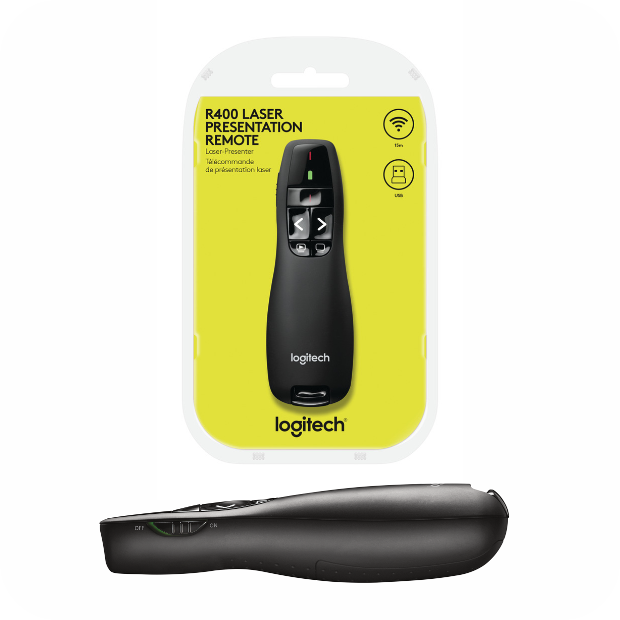 control remoto de presentación Logitech R400 en su empaque