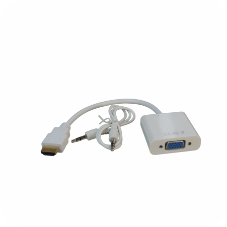convertidor hdmi a vga y cable de audio blancos 