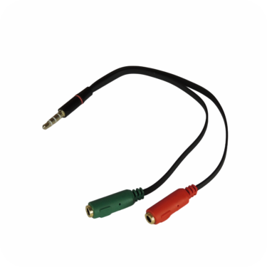 divisor de audio con conector de 3.5mm y dos salidas en color rojo y verde