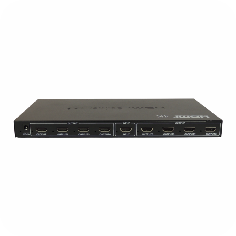divisor hdmi 1x8 negro en fondo blanco