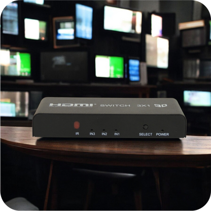 divisor hdmi 3x1 full hd  negro en uso 