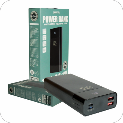 empaque de bateria portatil remax negra de 22.5W con pantalla led 