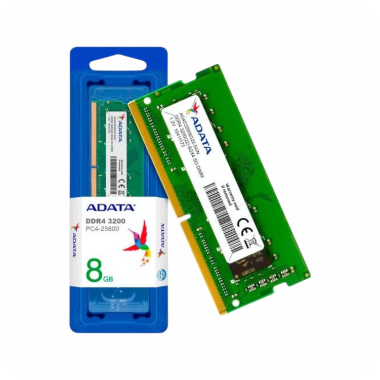 memoria RAM ADATA DDR4 de 8gbs junto  a su empaque
